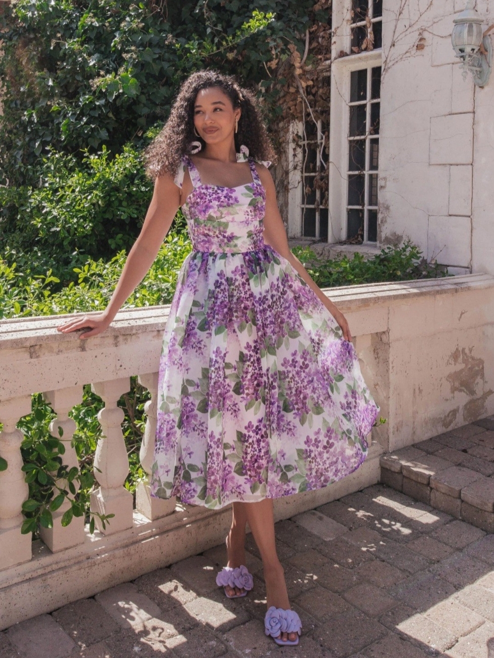 JessaKae - Nellie - Floral Lilac Midi Dress with Tie Straps